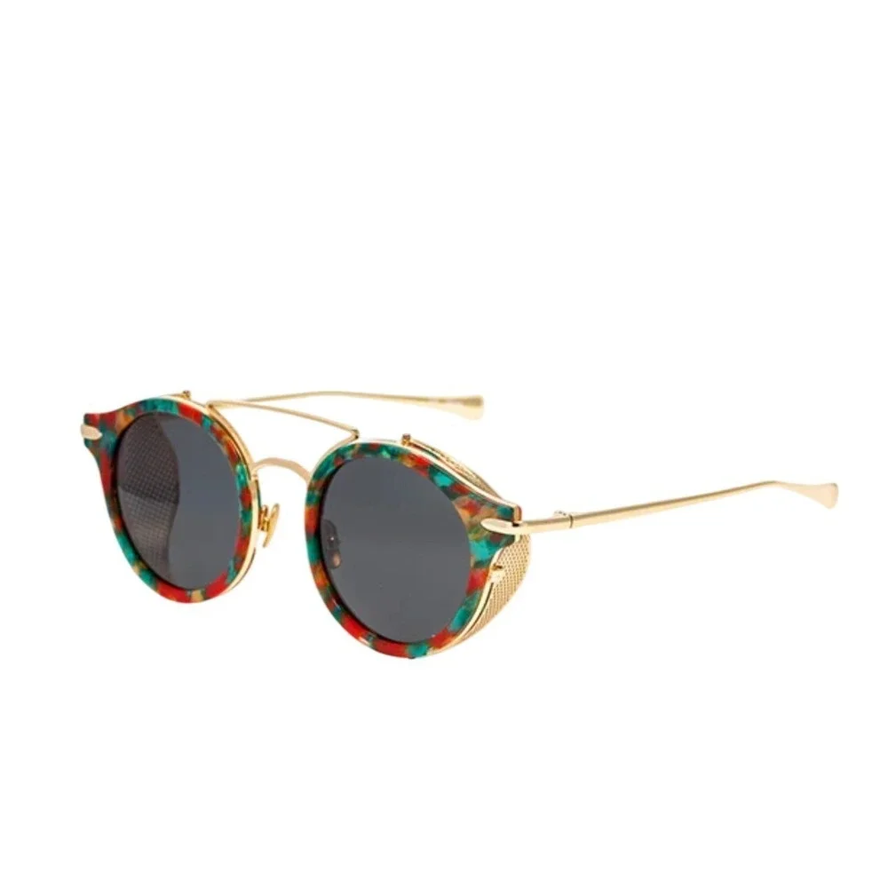HADID Jetsetter Sunglasses Multicolor Round Mesh Side Shield Gold Case EXCELLENT
